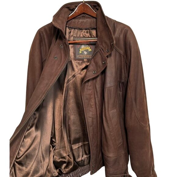 Vtg Wilson's Leather Adventure Bound XXLT Aviator Moto Bomber Brown Pilot Rugged - Picture 1 of 16